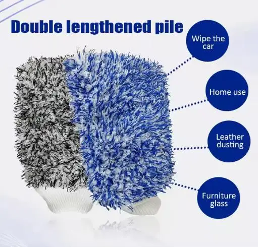 Color long hair coral cleaning gloves Microfiber car wash gloves Easy to clean car wash gloves