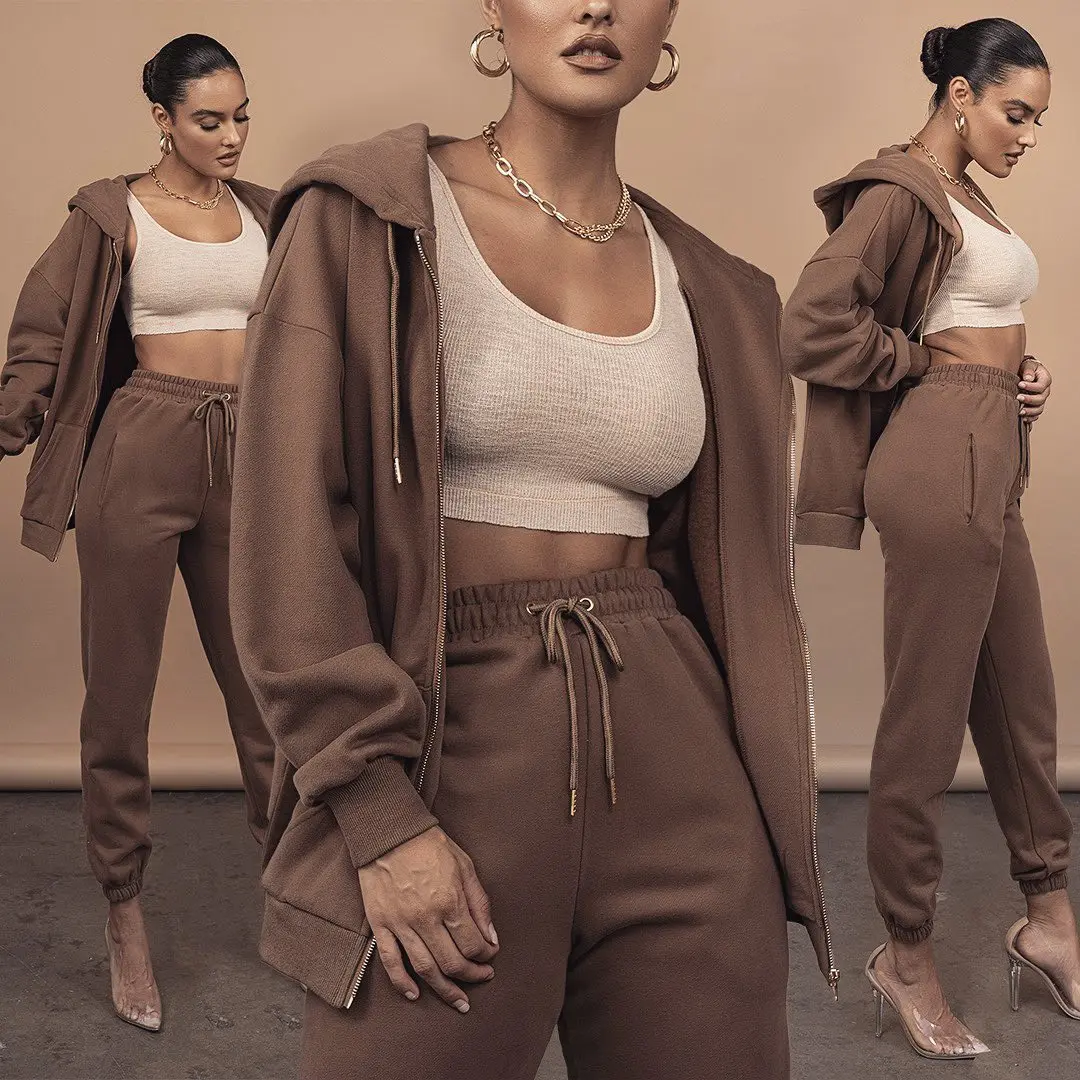 2021 jogger jumper Gym Custom Workout 2 piece women set crop top oversize hoodie women sweatshirt