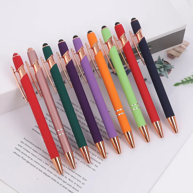 TL718 Customizable Logo Stylus Pen Printed Printing Brand Stylus Soft Touch Metal Ballpoint Pen Promotion Pens with Custom Logo