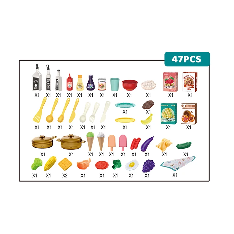47pcs 82cm big kitchen toy set plastic  spraying kitchen toy with light and sound educational kitchen toys for children