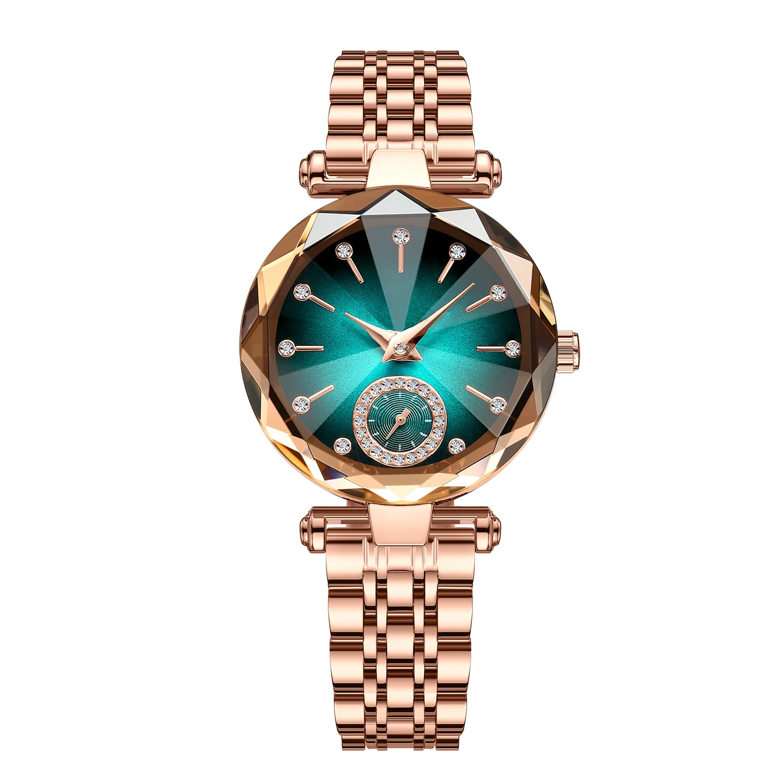 Luxury Women Watch Rose Gold Fashion Design Stainless Steel Quartz Diamond Cut Ladies Bracelet Watches