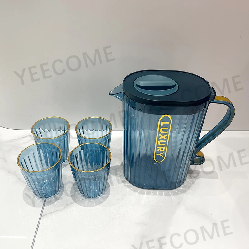 YJM98003-4 Capacity 3L Factory Wholesale Gold Plated  Plastic  Water Kettle Transparent PS material Water Jug Large Capacity Jug