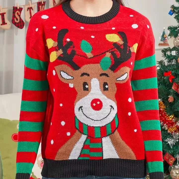 Men Christmas Pullover Sweater Women With Led Lights Led Light Knitting 100% Acrylic Funny Christmas Sweater