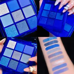 Go H 9 Style Shimmer Design Waterproof Cool Smokey Matte Pearl Eye Blue Eyeshadow Palette