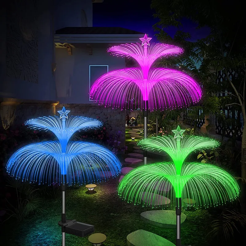 Solar garden double head jellyfish light Waterproof Solar Yard Lights 7 Color Changing Solar Garden Lights outdoor Decor