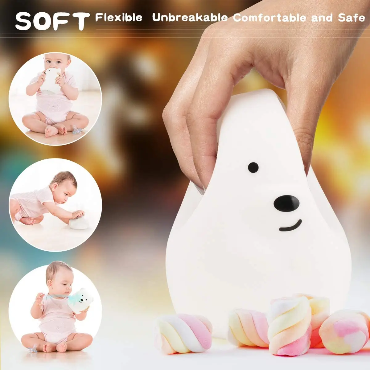 LED Nursery Night Lights for Kids USB Rechargeable Cute Animal Silicone Lamps with Touch Sensor or Remote Control