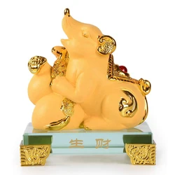 2023 Chinese Zodiac Sculpture Glass Base Home Office Decor Figurine Gift Resin Frosted Golden Ox/Bull Feng Shui Zodiac Statue
