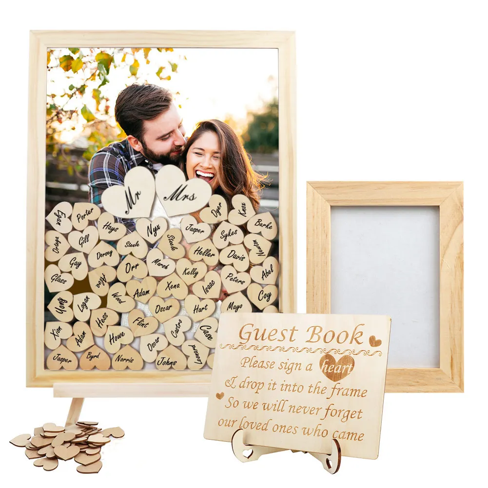 Hot Selling Photo Frame Design Wedding Guest Book Alternative Drop Top Wooden Frame with Stand