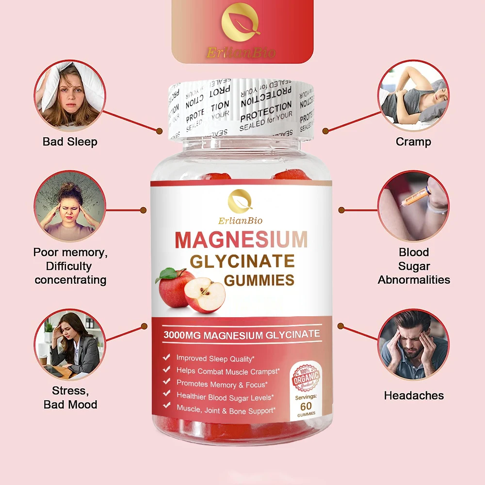 Magnesium Glycinate Gummies Magnesium Gummies Herbal Supplements for Kids & Adults Stress Relief Muscle Cramps & Sleep Aid
