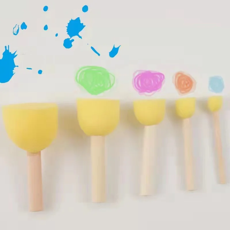 best  Sponge Paint Brushes Toys Wooden Handle Seal Sponge DIY Kids Children Drawing Painting Graffiti Brush School Supply