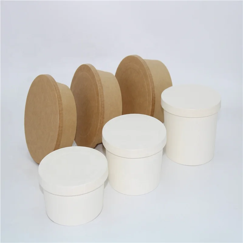 Gobest Eco Friendly Disposable Kraft/White  Paper Soup Cup With Paper Lid