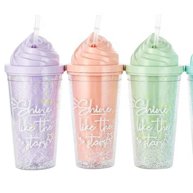 2021 hot sale sequin bubble solid color ice cream cover double ice cup