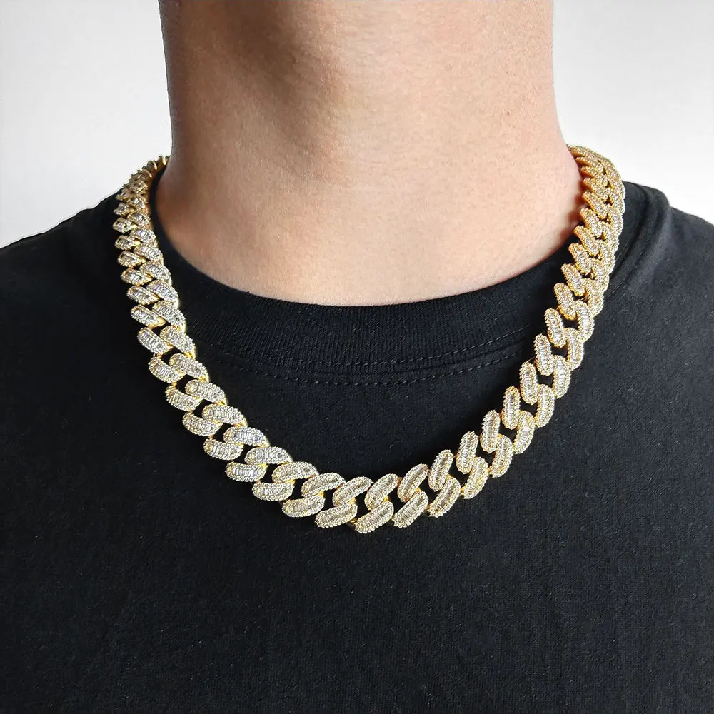Hoyon Women Mens Cuban Link Chain Gold Silver Bling Miami Cuban Necklace Diamond Chain for Men Iced-Out Hip Hop Jewelry