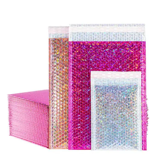 Custom Logo Metallic Green Poly Padded Jewelry Lip Gloss Phone Express Packaging Envelope Bags Aluminum Film Bubble Bag