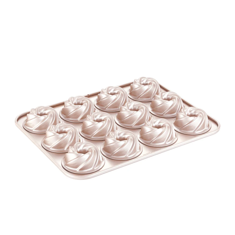 CHEFMADE WK9928 12Cup Cavity Carbon Steel Cyclone Cake Mold Pans For Baking Non-Stick