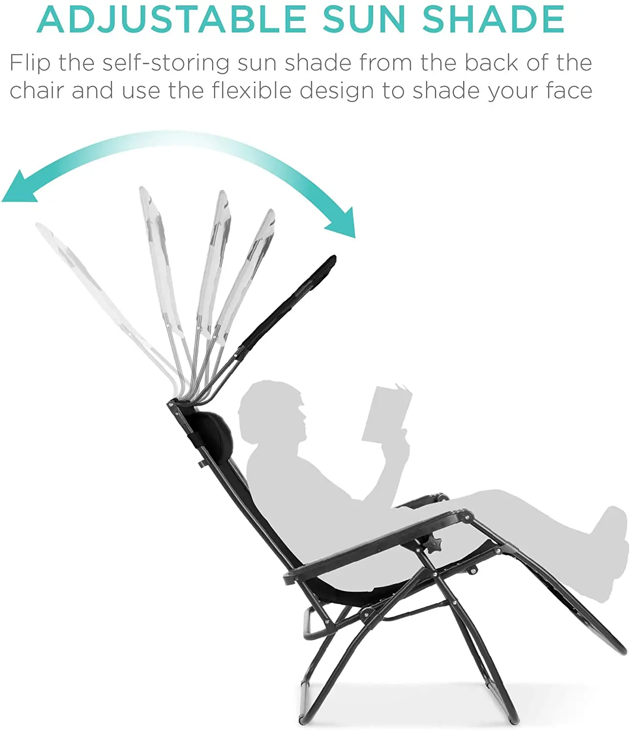 Lightweight Foldable Garden Zero, Gravity Metal Chair Outdoor Recliner Lounge Chairs with Folding Canopy Shade and Cup Holder/