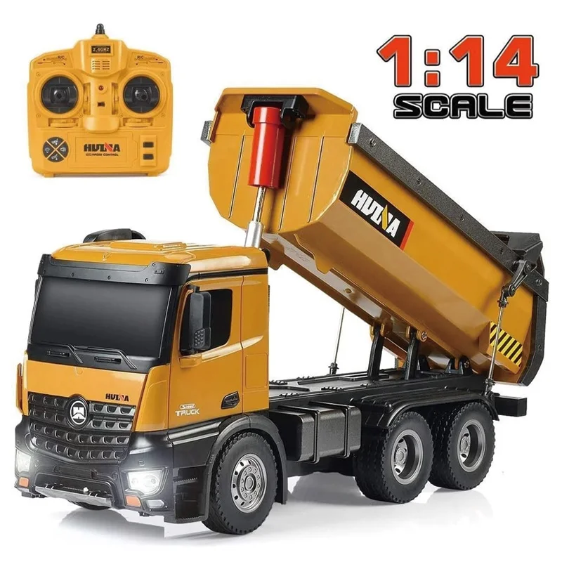Hot Selling Huina 1573 1/14 2.4ghz 10 Channel Rc Dump Self-discharging Engineering Truck Metal Auto Demonstration With Led Light
