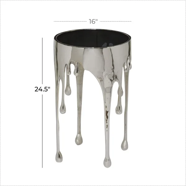 Contemporary design metal side table with black glass top dripping is suitable for living room vases