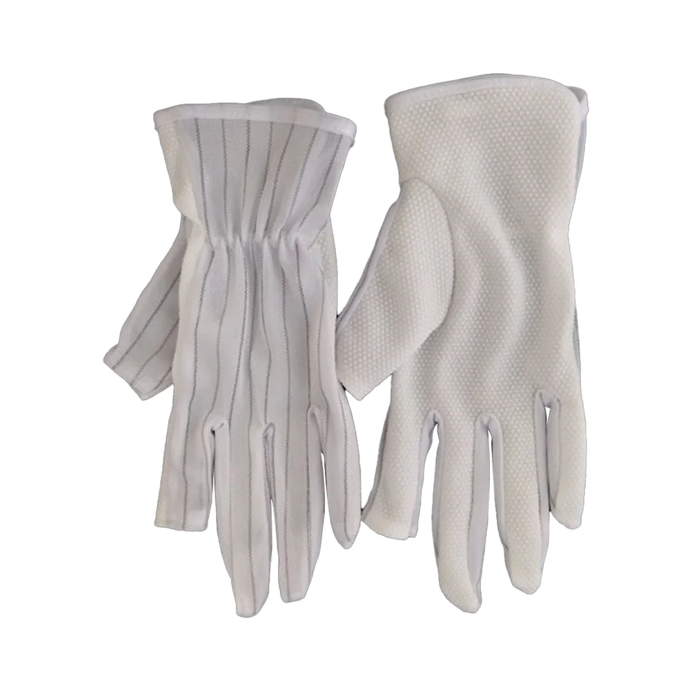 Customized Size White Construction Protective Safety Expose Two Fingers Stripe ESD Anti-static Gloves