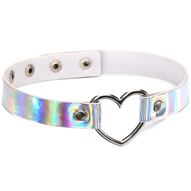 Harajuku Holographic Choker Necklace Heart Collar For Women Gothic Choker Fashion Holo Chocker Female Rave Festivals Jewelry