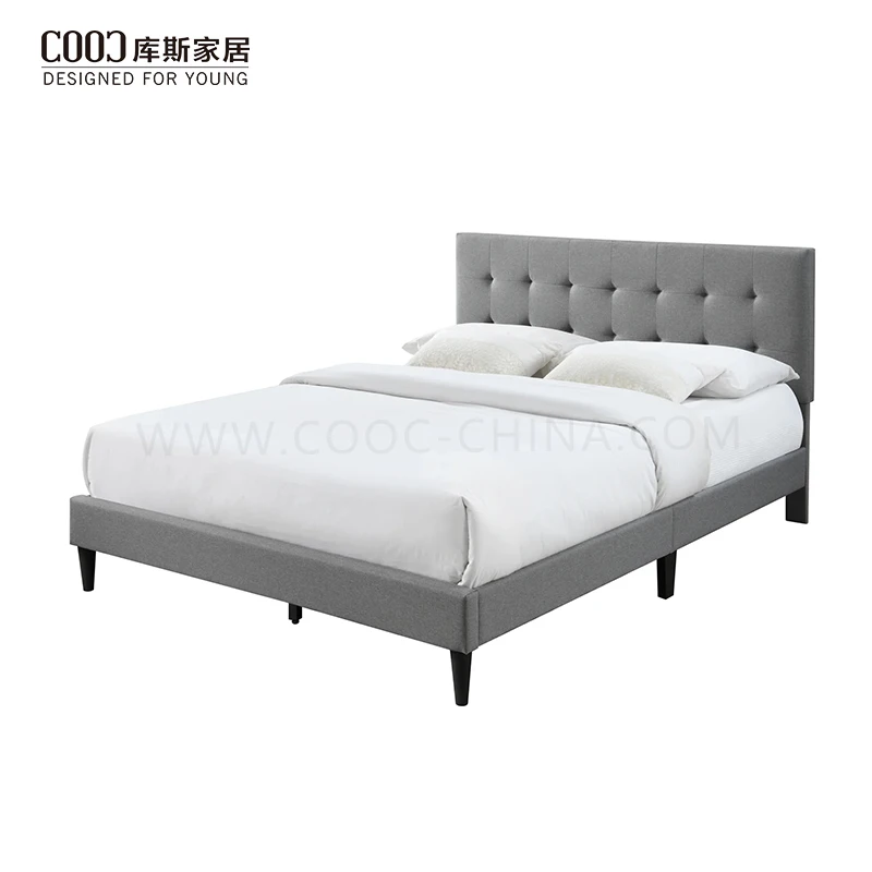 Full Size Bed Frame with Headboard Linen Fabric Queen King Size Modern Upholstered Platform Bed