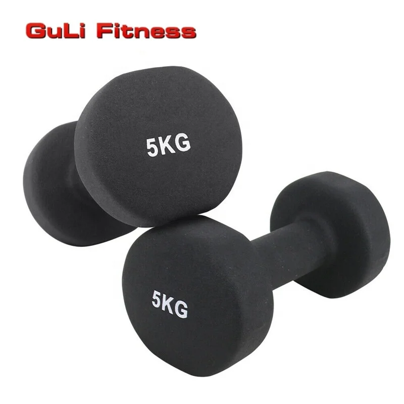 Custom Logo Neoprene Dumbbell Cast Iron Hand Weights Hex Dumbbell Set 5KG 10KG Color Rubber Hexagon Neoprene Dumbbell