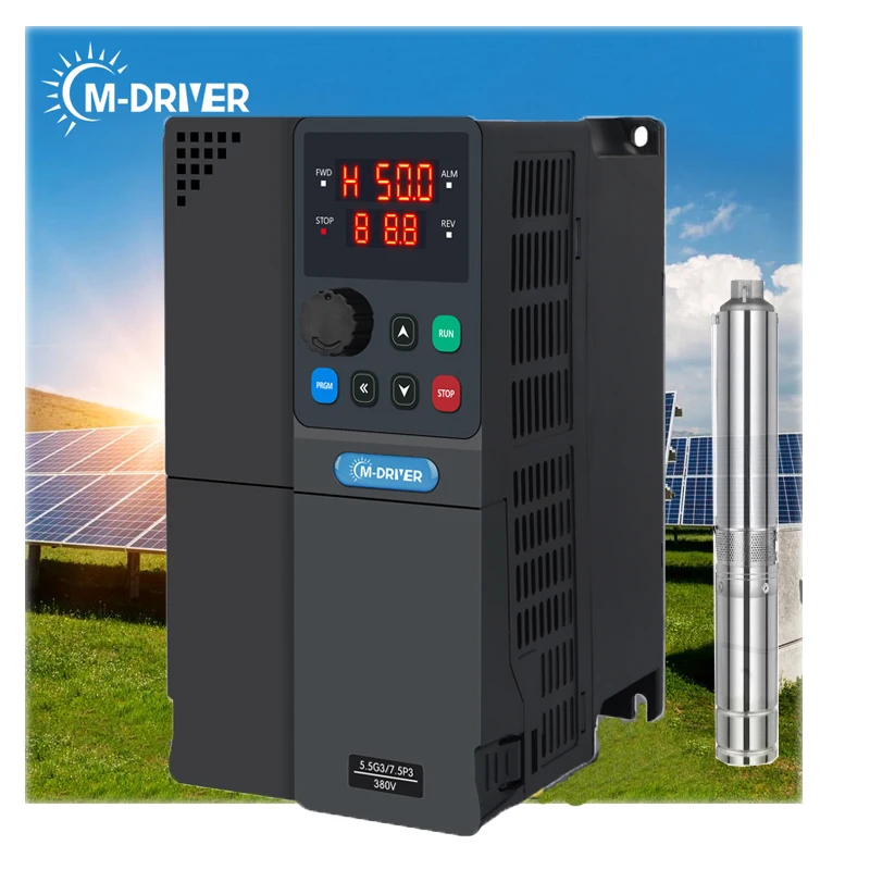M-driver Single Phase 3 phase 220v AC VFD MPPT Solar Pump Inverter 5.5kw 7.5hp Variable Frequency Drive