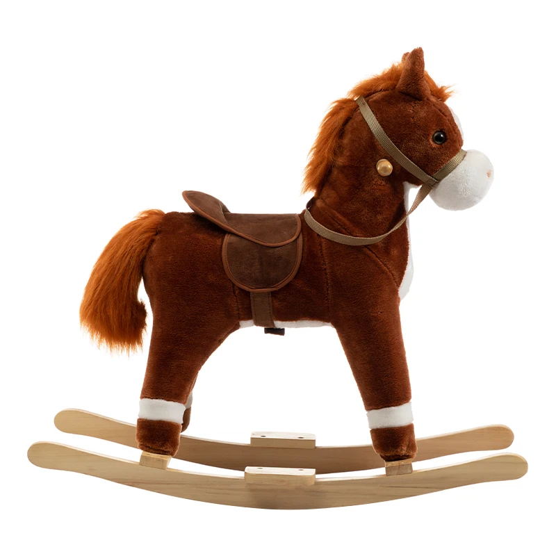 
Wooden Animal Plush Toys England Knight Brown Pony Rocking Horse With Stock 