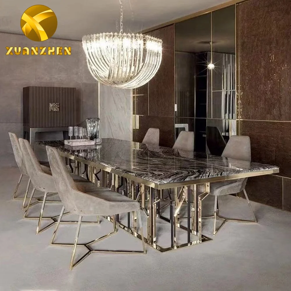 Dining Room Furniture New Rectangular Italian Marble Top Tavolo and Metal Leg Mesa De Marmore Dining Table Set Dining Tables