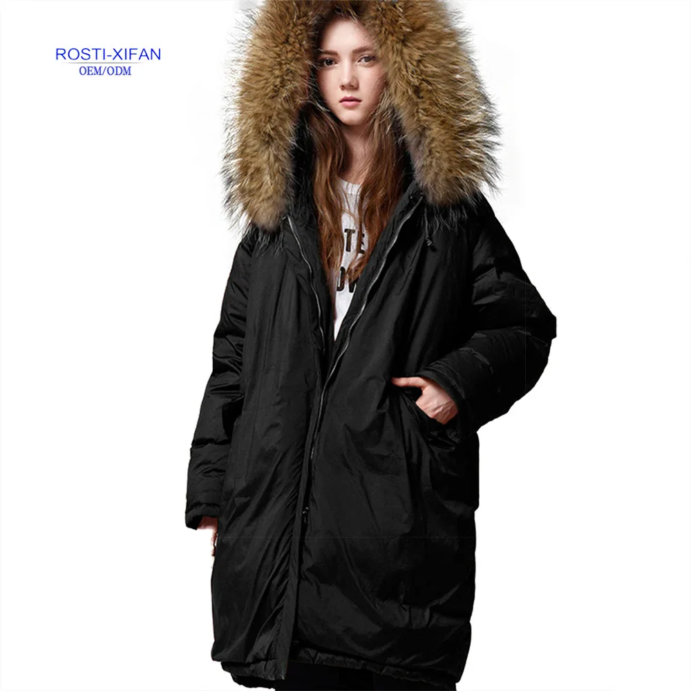 Women Winter Duck Down Jacket New Parka Style With Natural Raccoon Fur