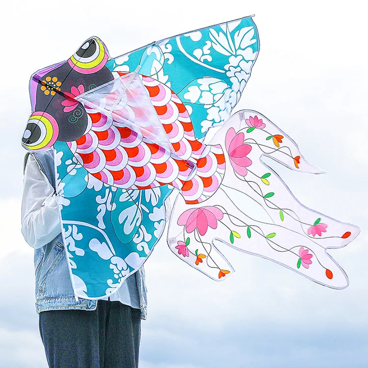 Chinese Traditional 120*160cm Blue-and-White Golden Fish Kite for Outdoor Flying
