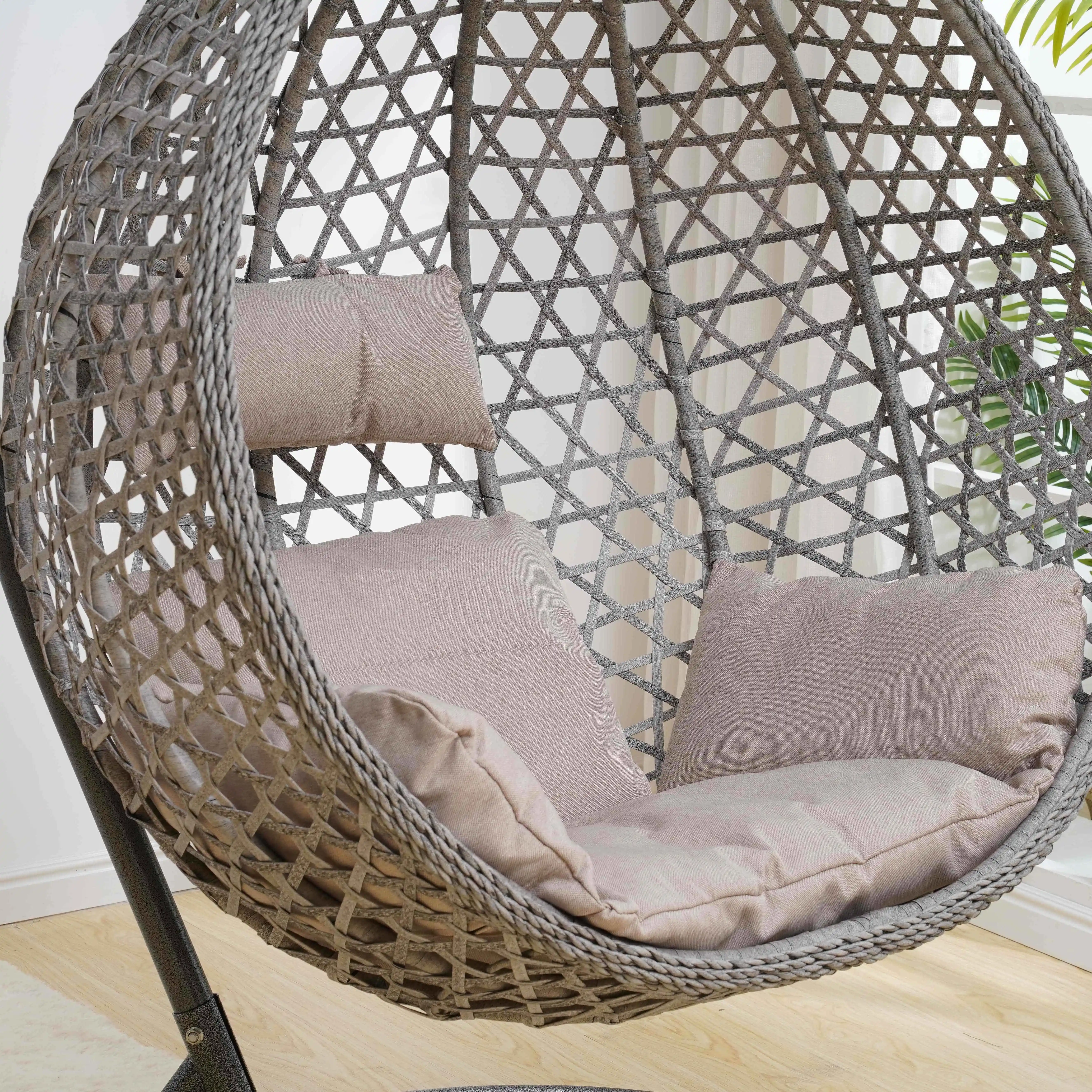 2022 Newest Outdoor Furniture Wicker Rattan Garden Patio Egg Swing Hanging Chair With Metal Stand