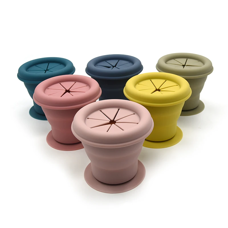New Design Eco Friendly Silicone Soft Colorful Snack Cup With Lid Suction Base BPA Free Silicone Baby Snack Cup