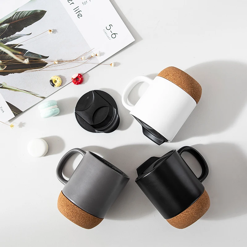 Coffee Mug Sets Factory Wholesale Insulated Cork Splash Proof Lid Ceramic Mugs Party Modern Sustainable HANDGRIP Glazed 7-15days