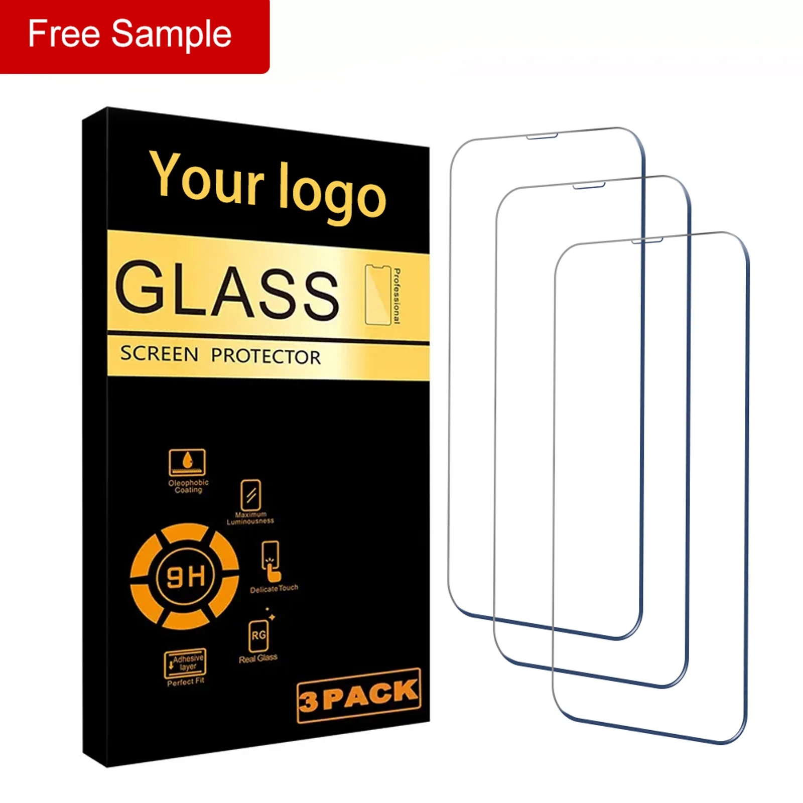Free Sample Full Coverage 3-Pack Screen Protector For Iphone 14  13 12 11 Pro 8 7 6S Plus X Xs Tempered Glass Screen Protector