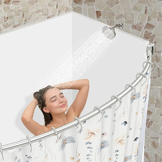 Adjustable Bath Rod Curved Shower Curtain Rod Expandable Diameter 1in  Stainless Steel Curved Shower Rod for bathroom