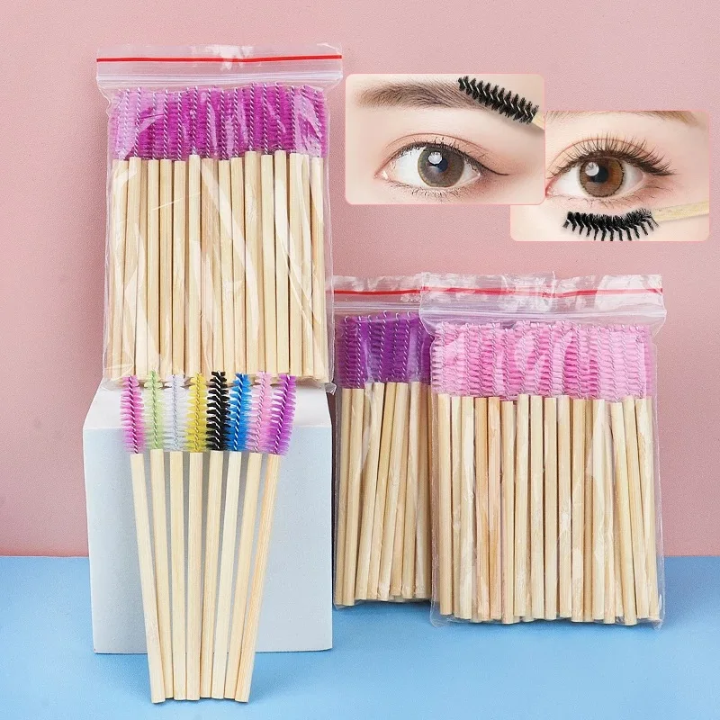 50Pcs/bag Disposable Lash Wand Lash Cleansing Brush Bamboo Cheap Mascara Brush With Bamboo Handle