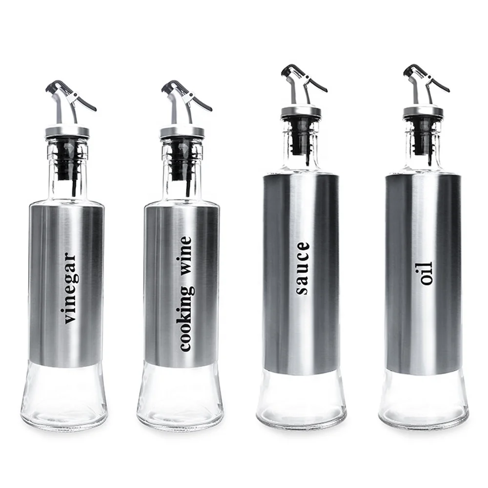 Wholesale High Stainless Steel Kitchen Supplies Modern Spot Glass Oil Pots Seasoning Cans Gravy Boats Honey Food Containers