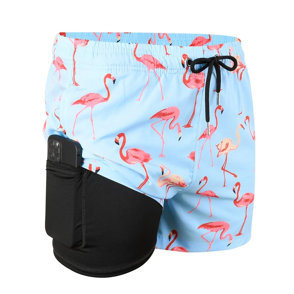 Sublimation Printed Men Volley Board Shorts Running Swim Shorts Swimming Bathing Trunks Double Layer Beach Wholesale Microfiber