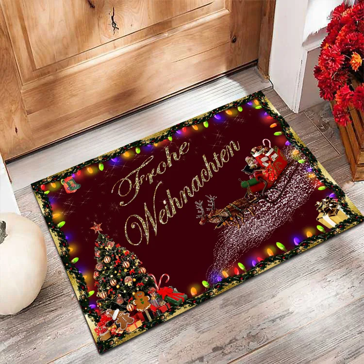 Wholesales Home Decor PVC Halloween Nonslip Floor Rugs Custom Snowman Christmas Printing Door Mat
