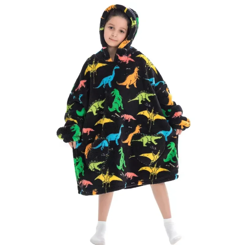 Blanket hoodie wearable blanket sweatshirt oversize thermal jumper lazy hoodie for children warm nice print hoodie blanket
