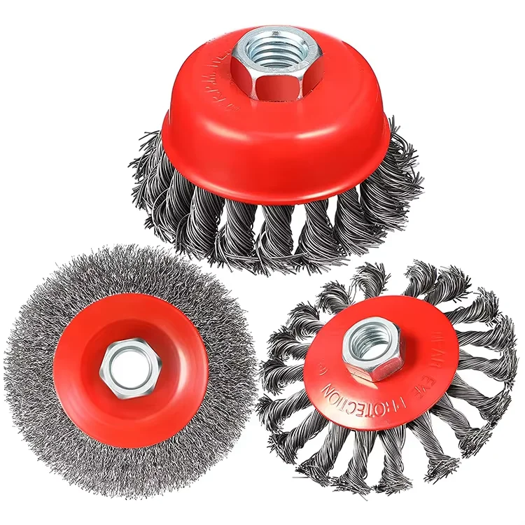 Twisted Knotted Cup Brush Carbon Steel Wire Wheel Cup Brush Set  for Angle Grinder Twisted wire cup brush