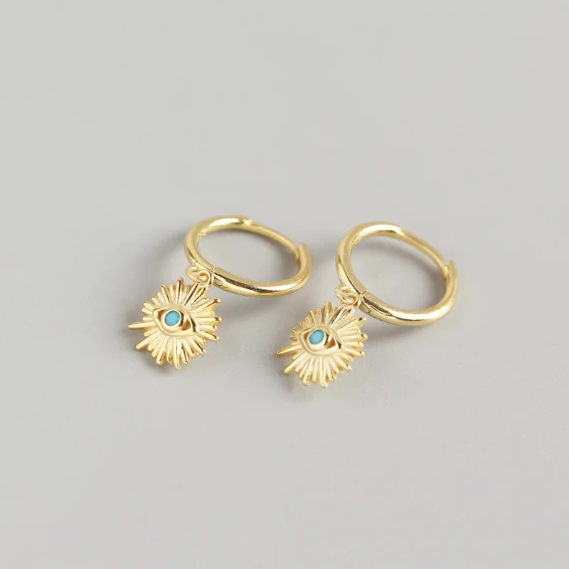 Rainbowkiong INS Dainty style silver 925 sterling gold plated Sunflower shape women huggies hoop earrings