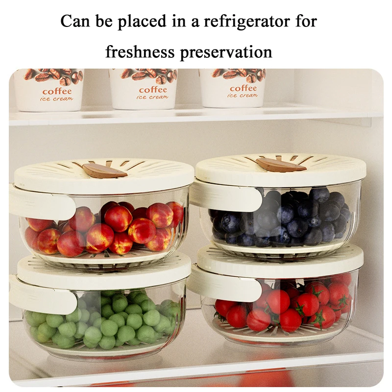 2024 new covered kitchen  household fruit washing refrigerator storage box thickened double-layer drainage for insulation