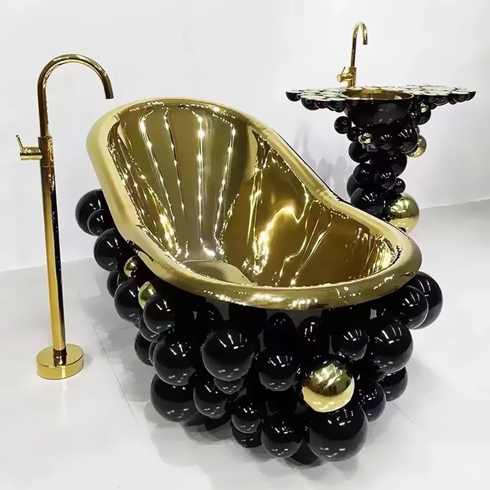 Postmodern Light Bubble Bathtub Wash Basin Set Stainless Steel Villa Luxury Guangdong Modern Freestanding 3 Years Drainer Center