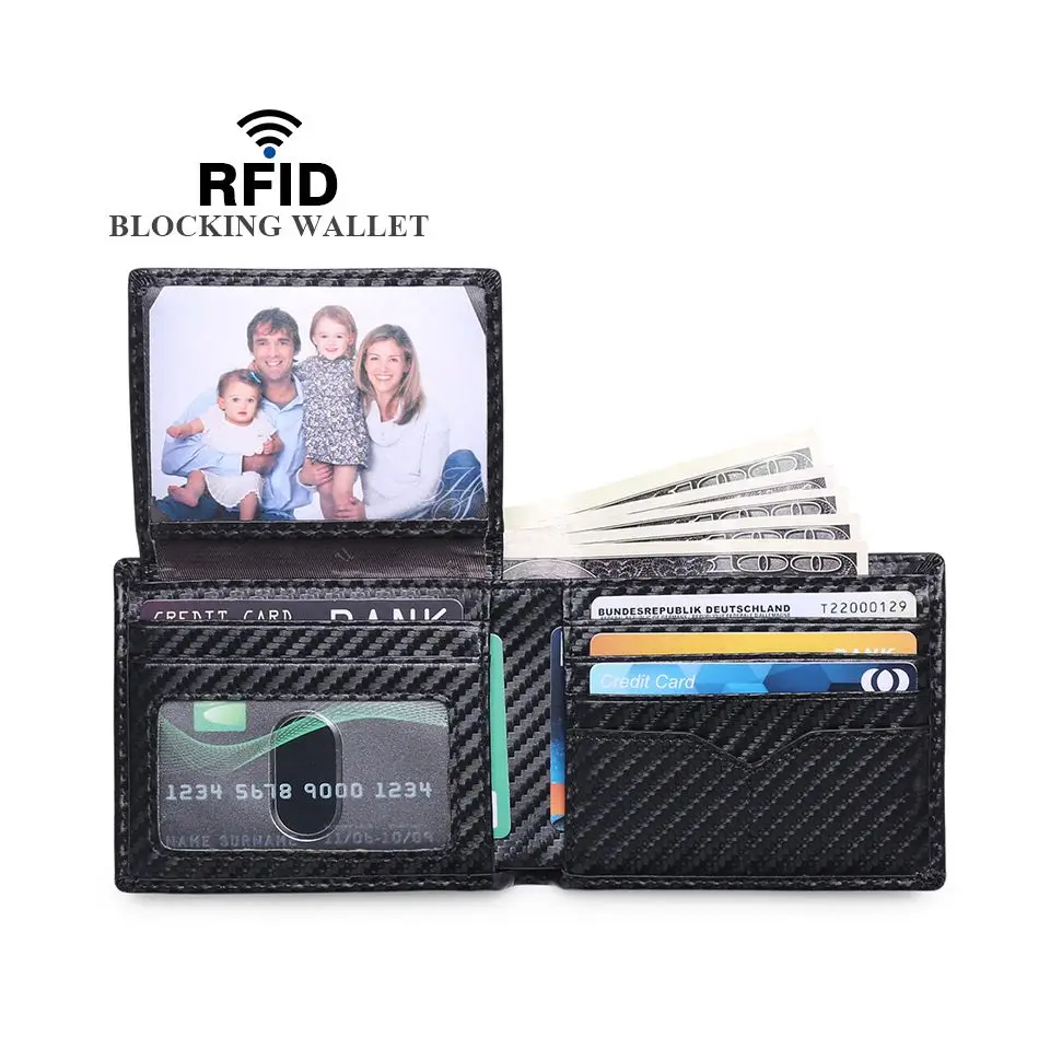 Men slim wallet carbon fiber PU leather wallet business style money clip wallet