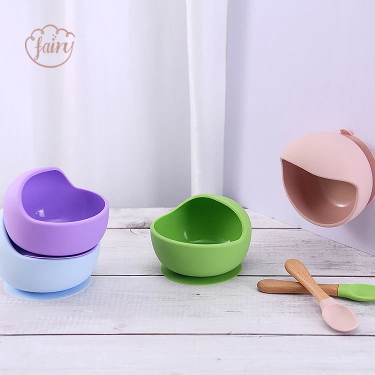 New Design Colorful Toddler Feeding Cute Shape Bpa Free Suction Silicone Baby Food Bowl Set With Fork