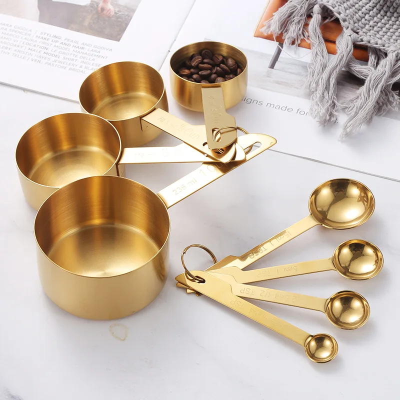stainless steel measurement cups and spoons set of cooking kitchen baking tool for liquid ingredients