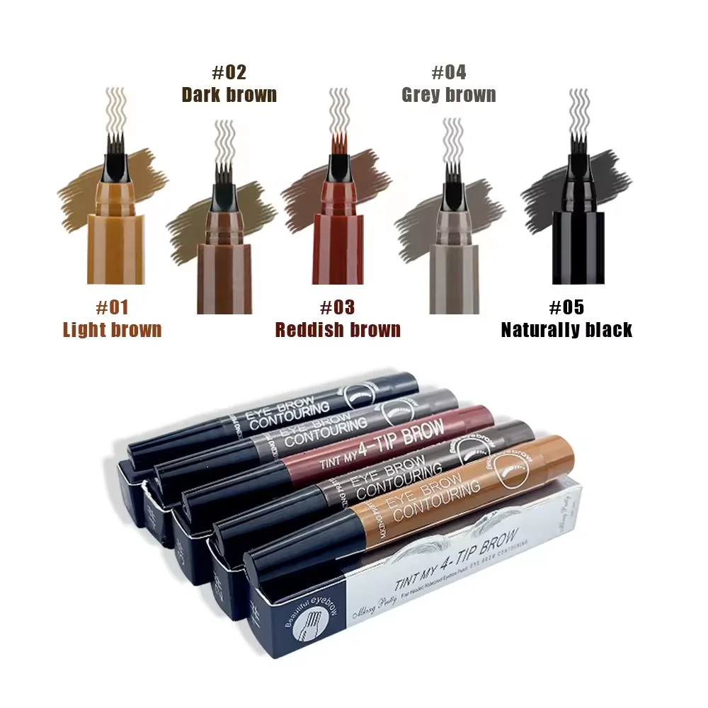 Upgraded 3d Microblading Eyebrow Tattoo Pencil 4 Fork Tip Vegan Natural Long Lasting Liquid Eyebrow Trimmer Pen For Women