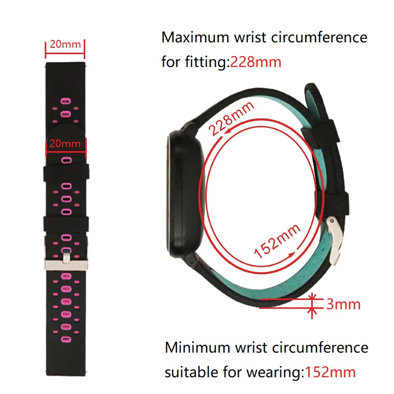 Double color 20mm   watch band with silver buckle for garmin Forerunner 245/Samsung galaxy Active2 Silicone Watch Strap